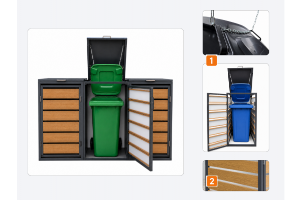 ZABUDOWA ŚMIETNIKOWA 3x120L kolor DREWNO